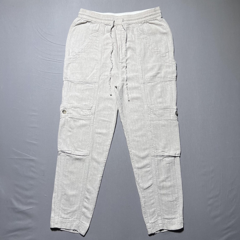 Free People Feelin Good Utility‎ Pants Womens XS Ivory Linen Blend Cargo Jogger